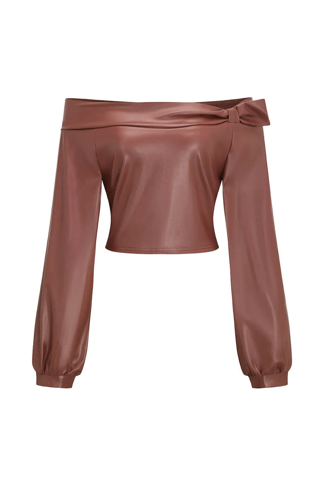 Faux Leather Off Shoulder Top And Wide Leg Trousers Set>MICAS Best
