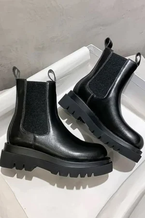 Faux Leather Patchwork Ankle Boots>MICAS Hot