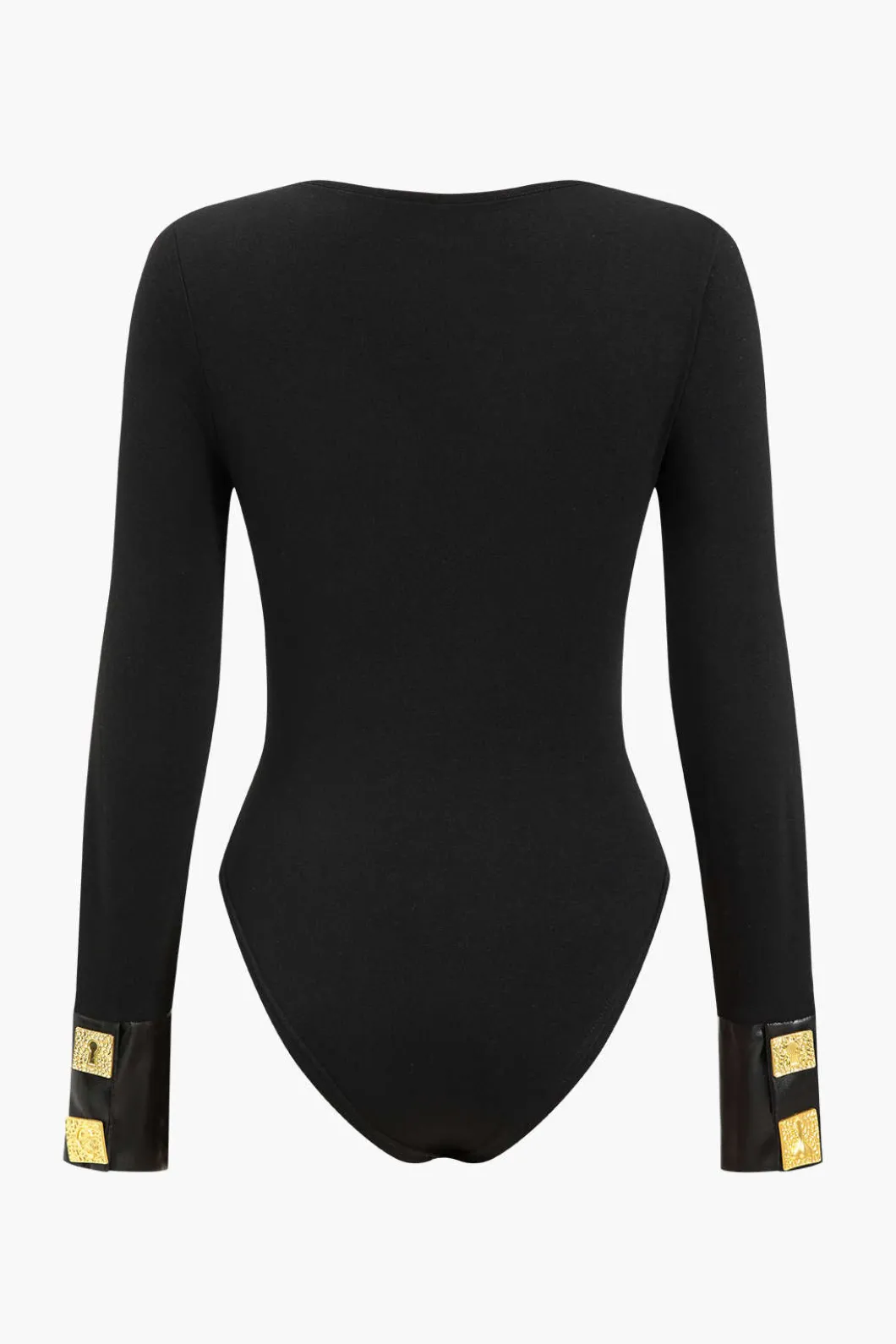 Faux Leather Patchwork Button Bodysuit>MICAS Hot