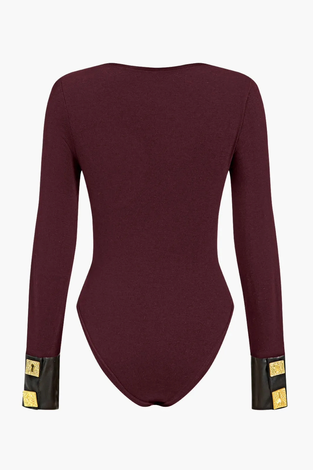 Faux Leather Patchwork Button Bodysuit>MICAS Hot