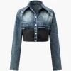 Faux Leather Patchwork Frayed Denim Outerwear>MICAS Discount
