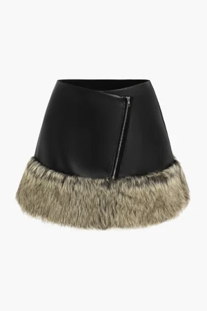 Faux Leather Patchwork Fur Skirt>MICAS Clearance