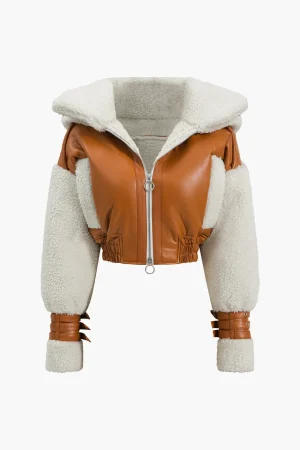 Faux Leather Patchwork Hooded Jacket>MICAS Best