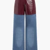 Faux Leather Patchwork Jeans>MICAS Clearance