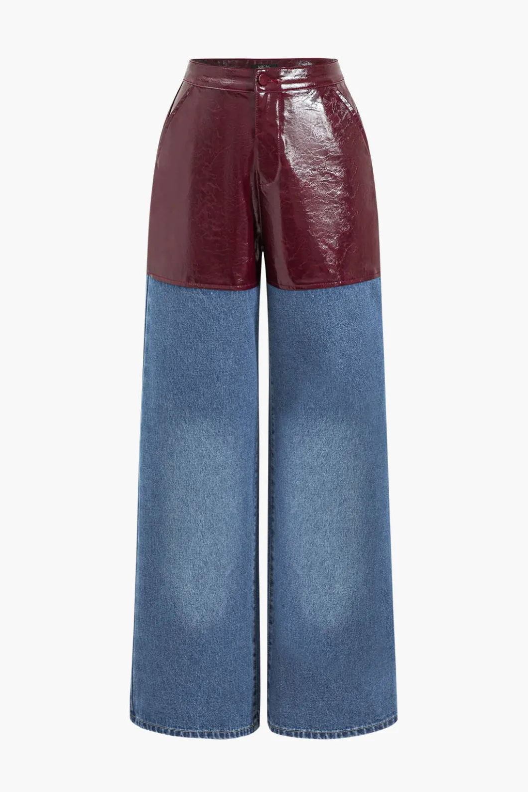 Faux Leather Patchwork Jeans>MICAS Clearance