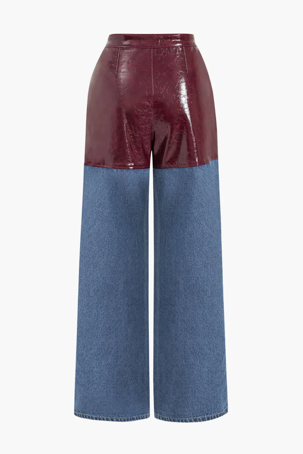 Faux Leather Patchwork Jeans>MICAS Clearance