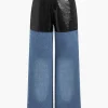 Faux Leather Patchwork Jeans>MICAS Clearance