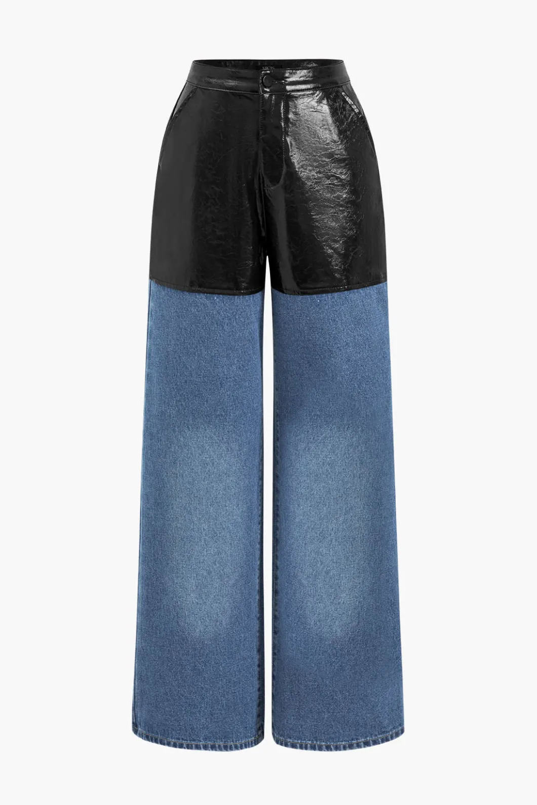 Faux Leather Patchwork Jeans>MICAS Clearance
