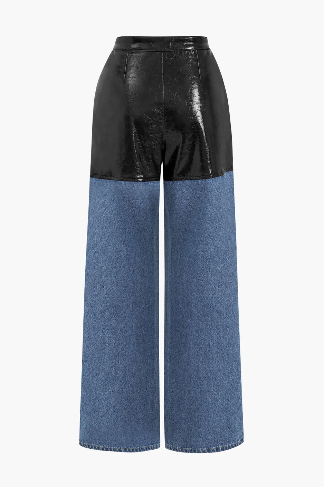 Faux Leather Patchwork Jeans>MICAS Clearance