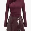 Faux Leather Patchwork Long Sleeve Mini Dress>MICAS Best