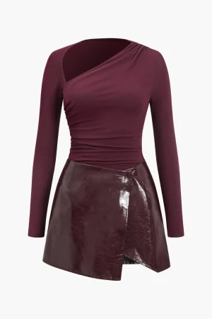 Faux Leather Patchwork Long Sleeve Mini Dress>MICAS Best