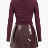 Faux Leather Patchwork Long Sleeve Mini Dress>MICAS Best