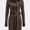 Faux Leather Patchwork Long Sleeve Mini Dress>MICAS New