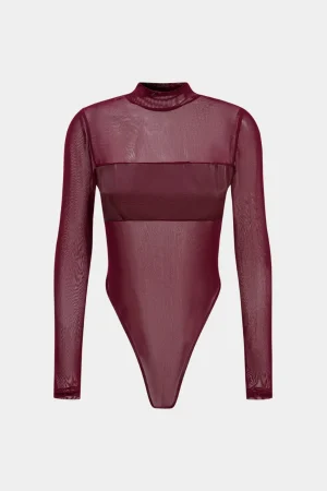Faux Leather Patchwork Long Sleeve Bodysuit>MICAS Clearance