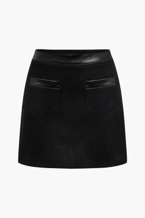 Faux Leather Patchwork Skirt>MICAS Online
