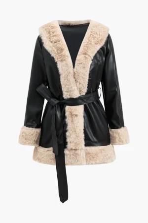 Faux Leather Patchwork Tie-Up Jacket>MICAS Sale