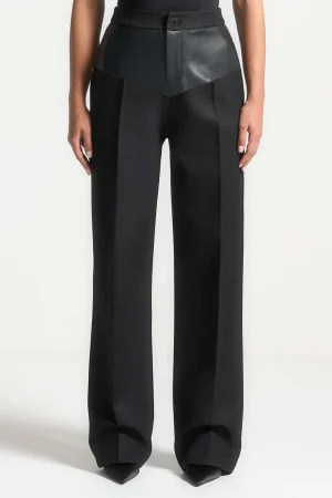 Faux Leather Patchwork Trousers>MICAS Clearance