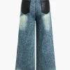 Faux Leather Patchwork Wide Leg Jeans>MICAS Hot