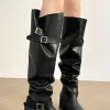 Faux Leather Peep Toe Over The Knee Boots>MICAS Hot