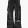 Faux Leather Pocket Wide Leg Trousers>MICAS Fashion