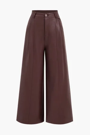 Faux Leather Pocket Wide Leg Trousers>MICAS Sale