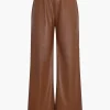 Faux Leather Pocket Wide Leg Trousers>MICAS Fashion