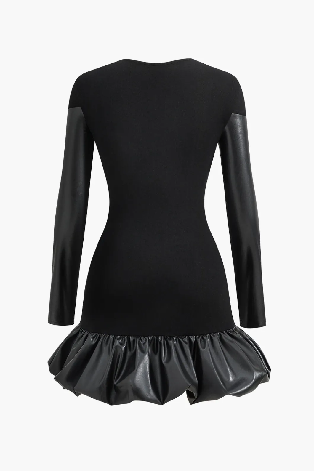 Faux Leather Round Neck Patchwork Mini Dress>MICAS New