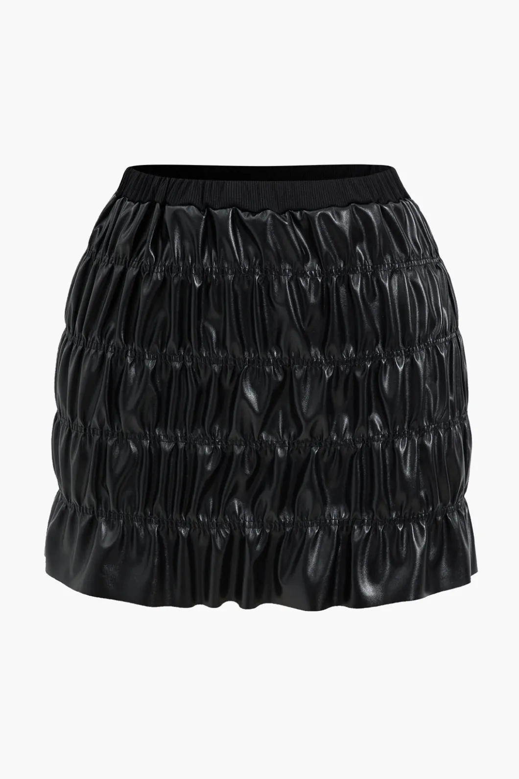 Faux Leather Ruched Detail Skirt Set>MICAS New