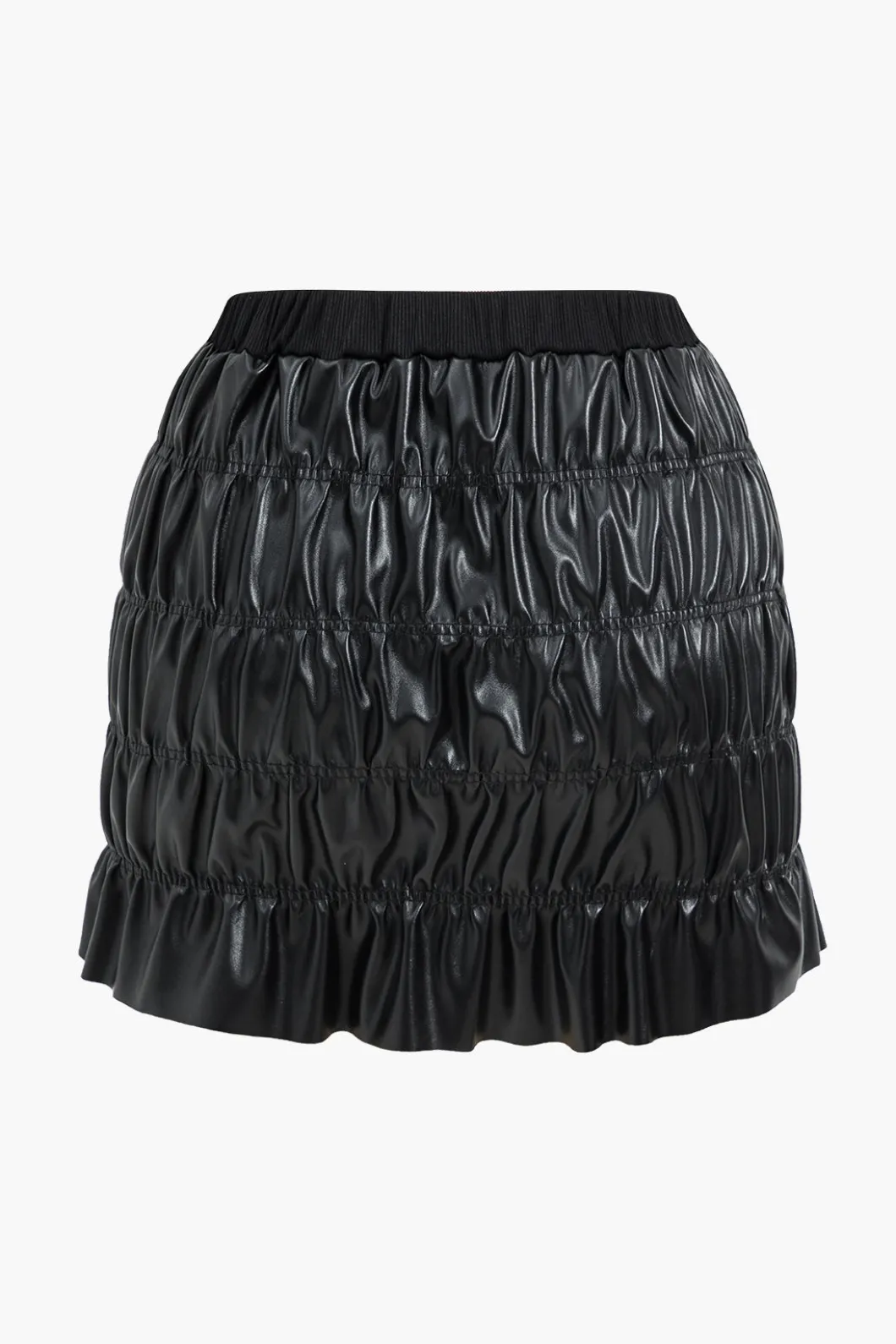 Faux Leather Ruched Detail Skirt Set>MICAS New