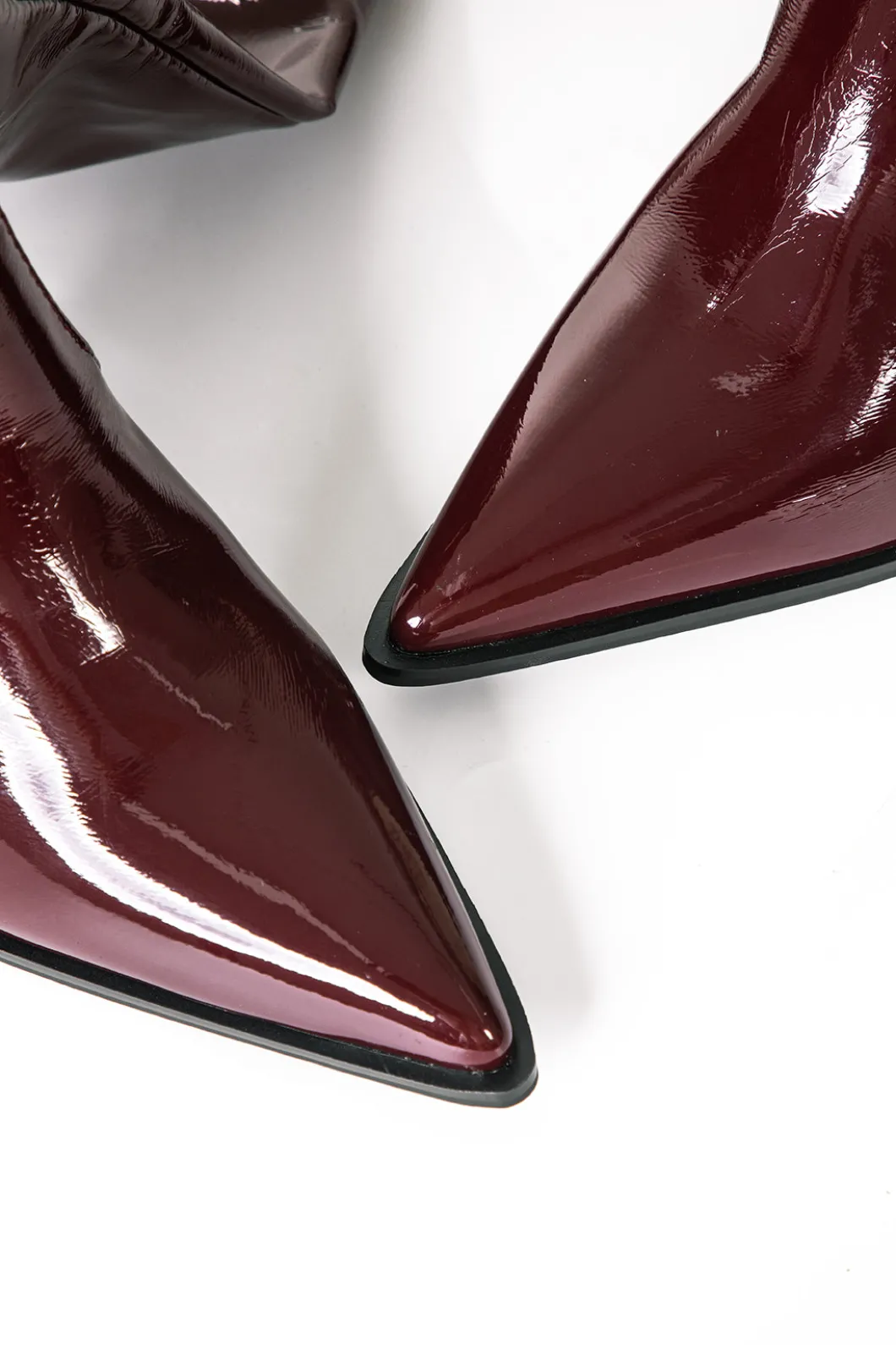 Faux Leather Ruched Pointed Toe Knee High Boots>MICAS New