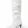 Faux Leather Ruched Pointed Toe Knee High Boots>MICAS New
