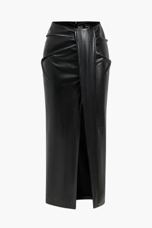 Faux Leather Ruched Skirt>MICAS Fashion