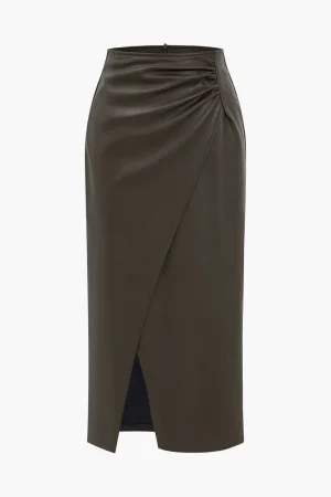 Faux Leather Ruched Skirt>MICAS Sale