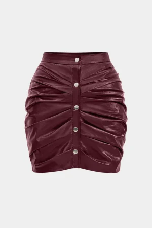 Faux Leather Ruched Skirt>MICAS Fashion