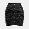 Faux Leather Ruched Skirt>MICAS Fashion