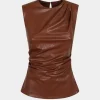 Faux Leather Ruched Tank Top>MICAS Hot