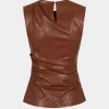 Faux Leather Ruched Tank Top>MICAS Hot