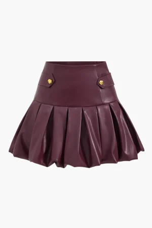 Faux Leather Ruched Zipper High Waist Skirt>MICAS Outlet