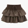 Faux Leather Ruffle Tie-Up Patchwork Skirt>MICAS Hot