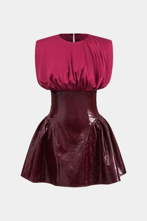 Faux Leather Satin Sleeveless Mini Dress>MICAS Online