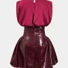 Faux Leather Satin Sleeveless Mini Dress>MICAS Online