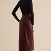 Faux Leather Side Slit Skirt>MICAS Online