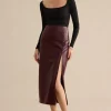 Faux Leather Side Slit Skirt>MICAS Online