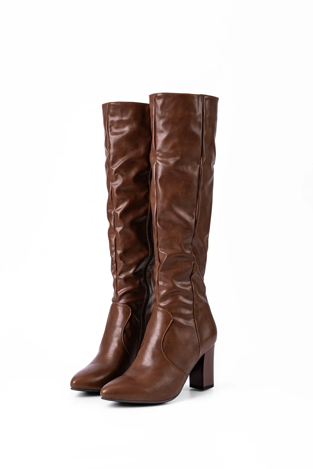 Faux Leather Side Zipper Pointed Knee High Boots>MICAS Best