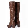 Faux Leather Side Zipper Pointed Knee High Boots>MICAS Best