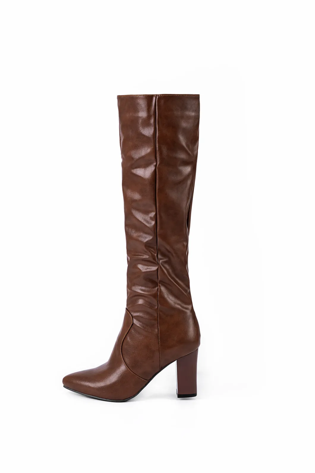 Faux Leather Side Zipper Pointed Knee High Boots>MICAS Best