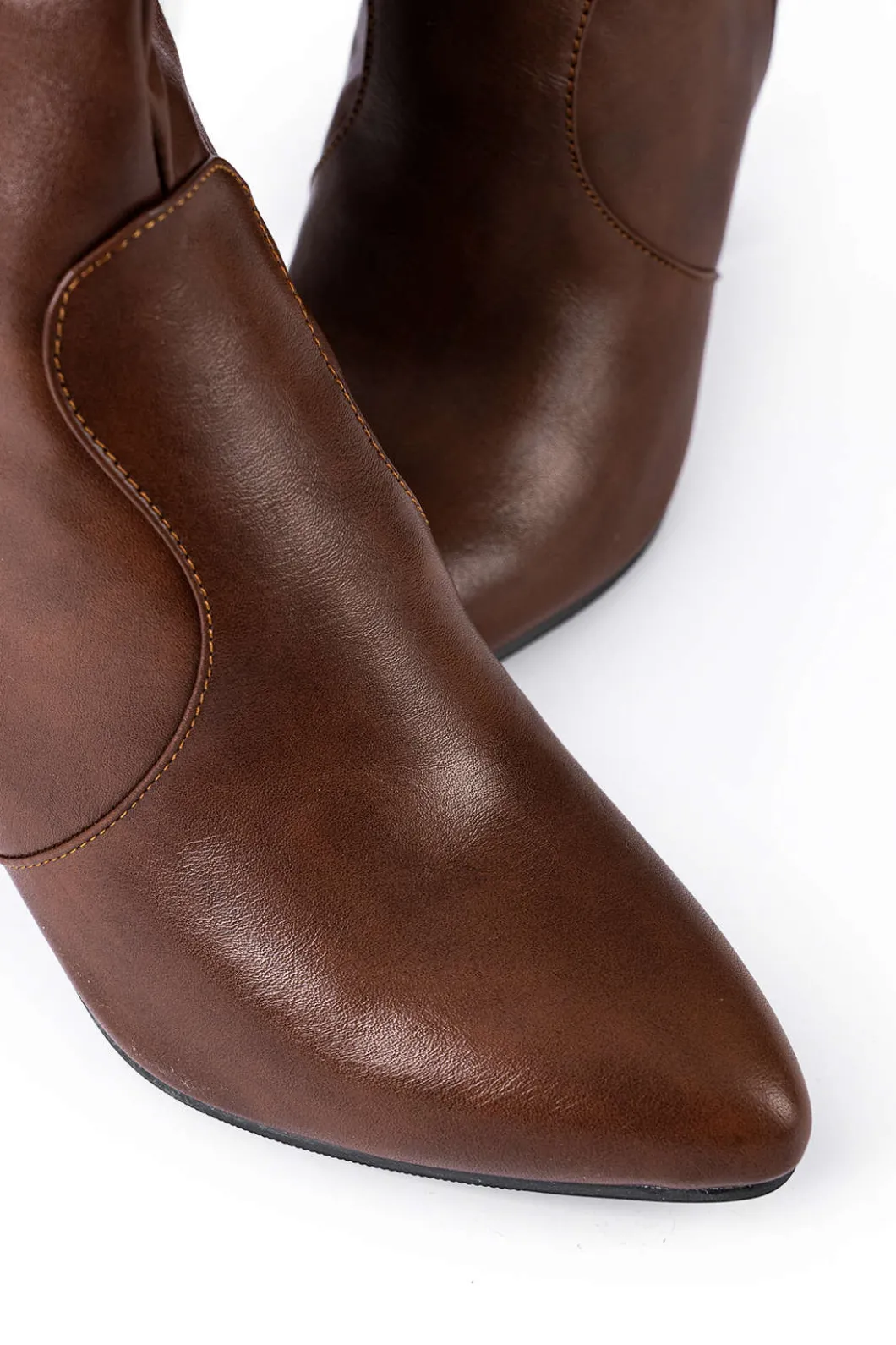 Faux Leather Side Zipper Pointed Knee High Boots>MICAS Best