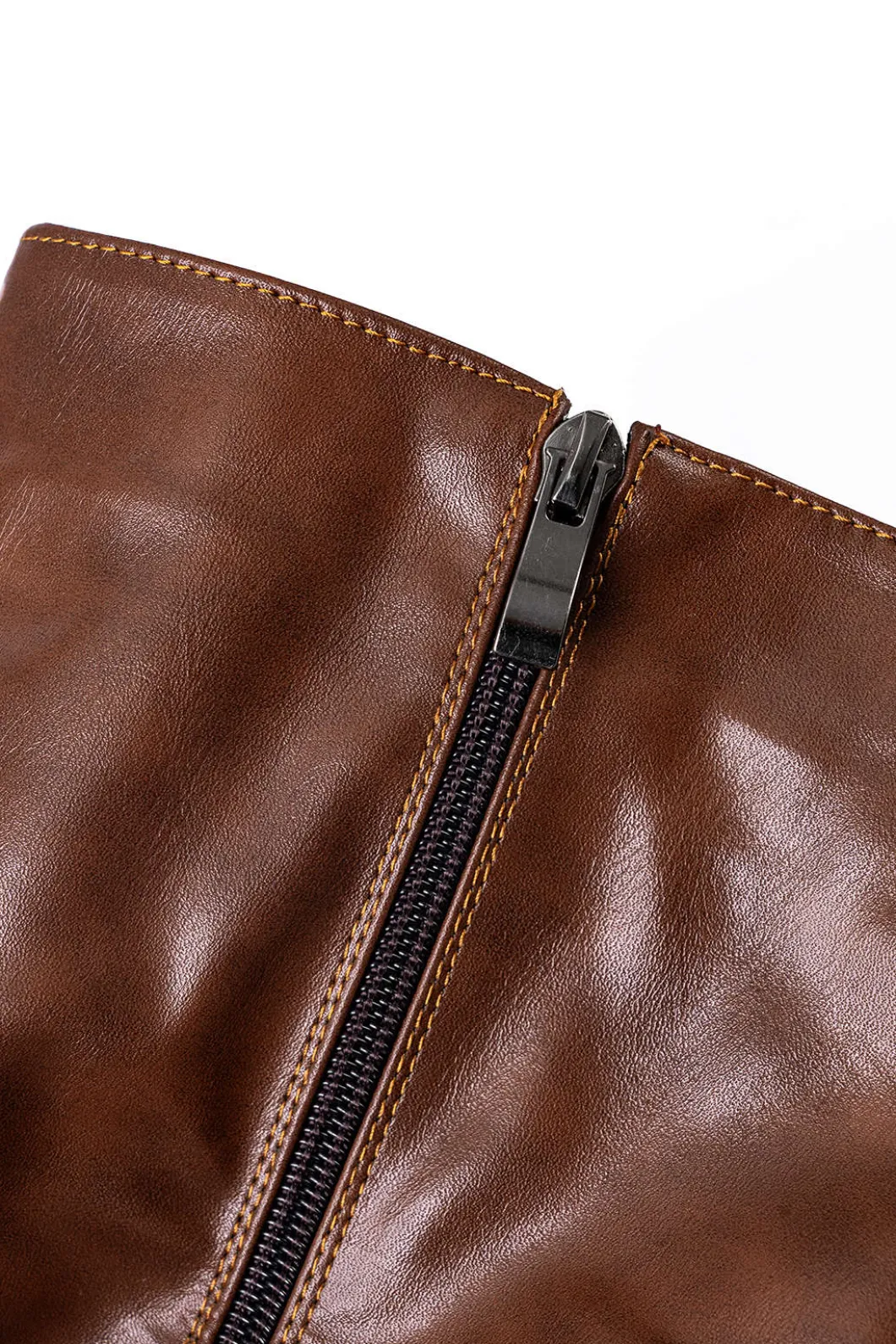 Faux Leather Side Zipper Pointed Knee High Boots>MICAS Best