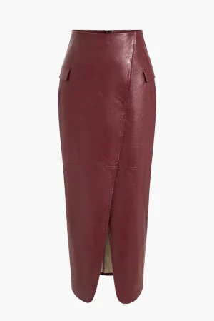 Faux Leather Slit Skirt>MICAS Outlet