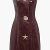 Faux Leather Strapless Mini Dress With Shell Embellishments>MICAS Clearance
